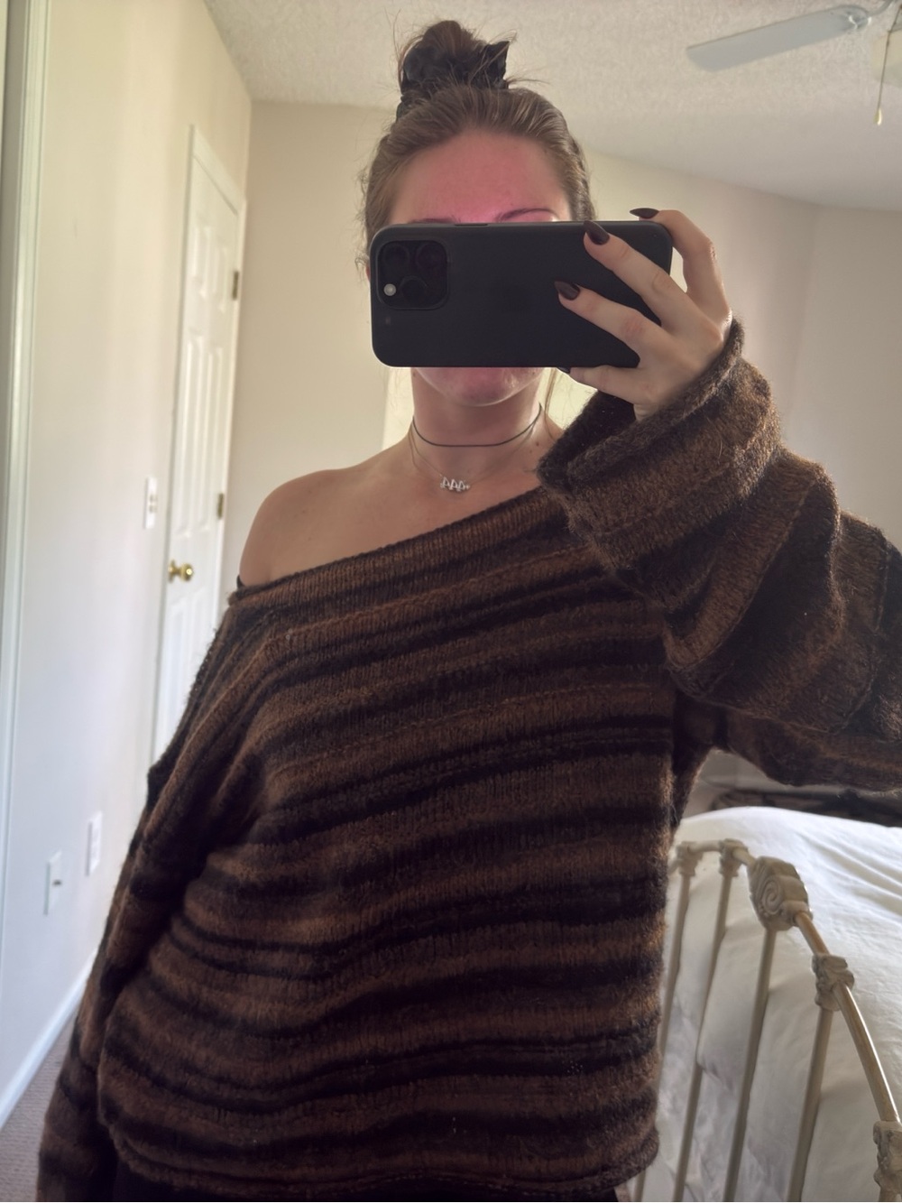 NWOT Rhythm Brown Striped Off-The-ShoulderSweater